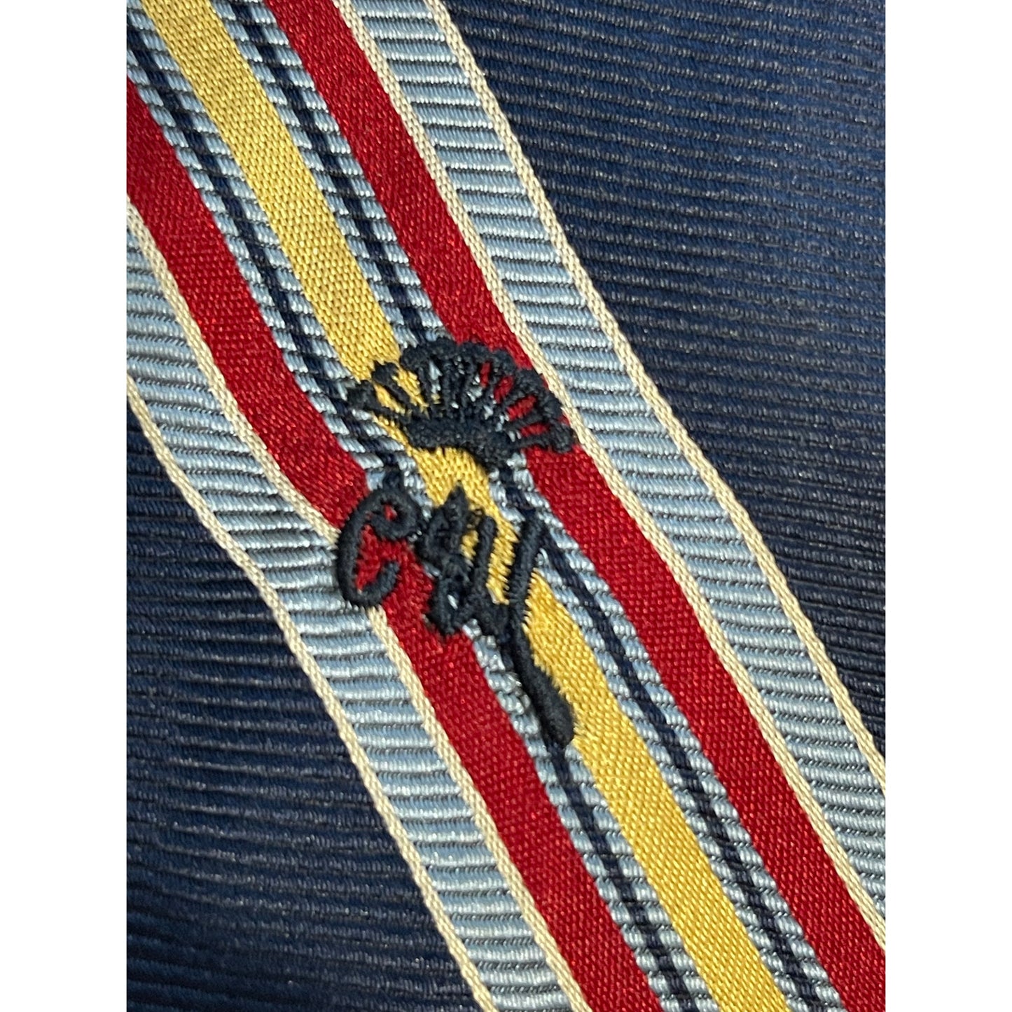 Vintage Countess Wara Blue Red Yellow Striped Embroidered Men's Necktie