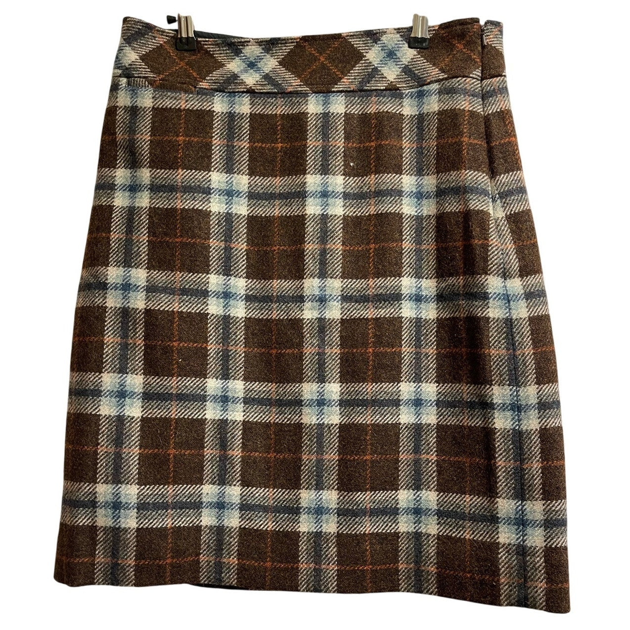 L.L. Bean Favorite Fit Wool Blend Brown Plaid Skirt Size 8