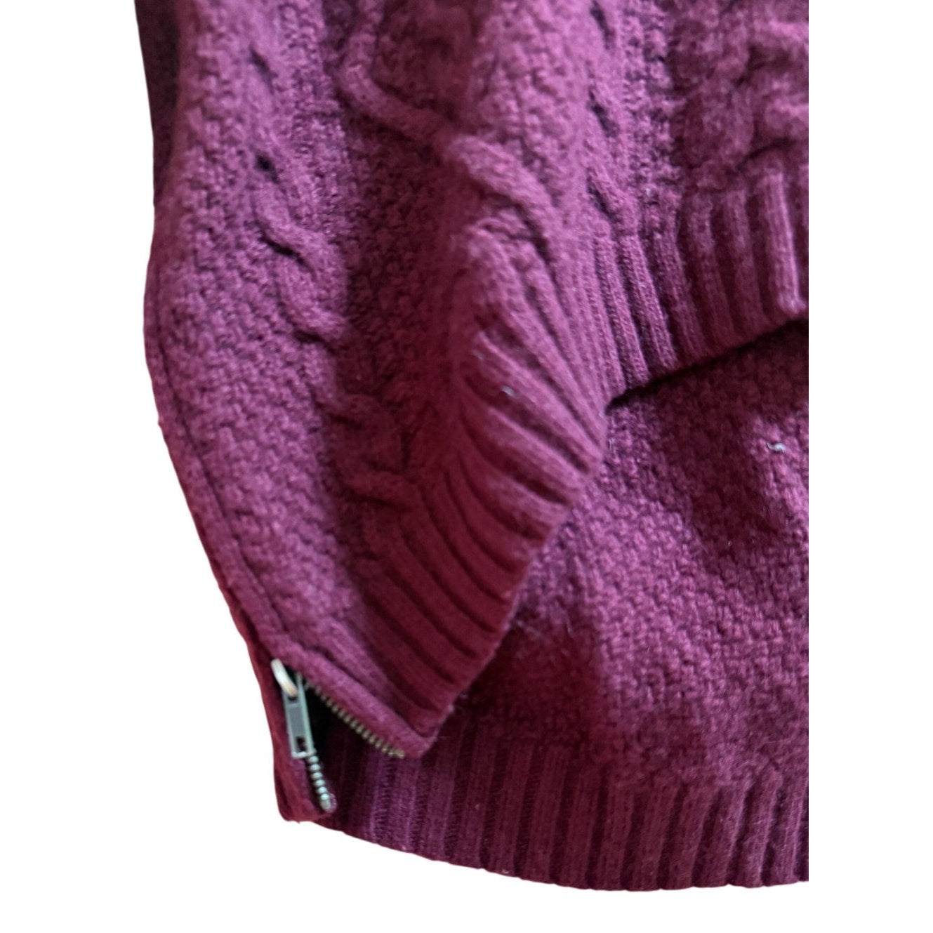 Zen Cashmere Maroon Cable Knit Long Sleeve Sweater - Size Small