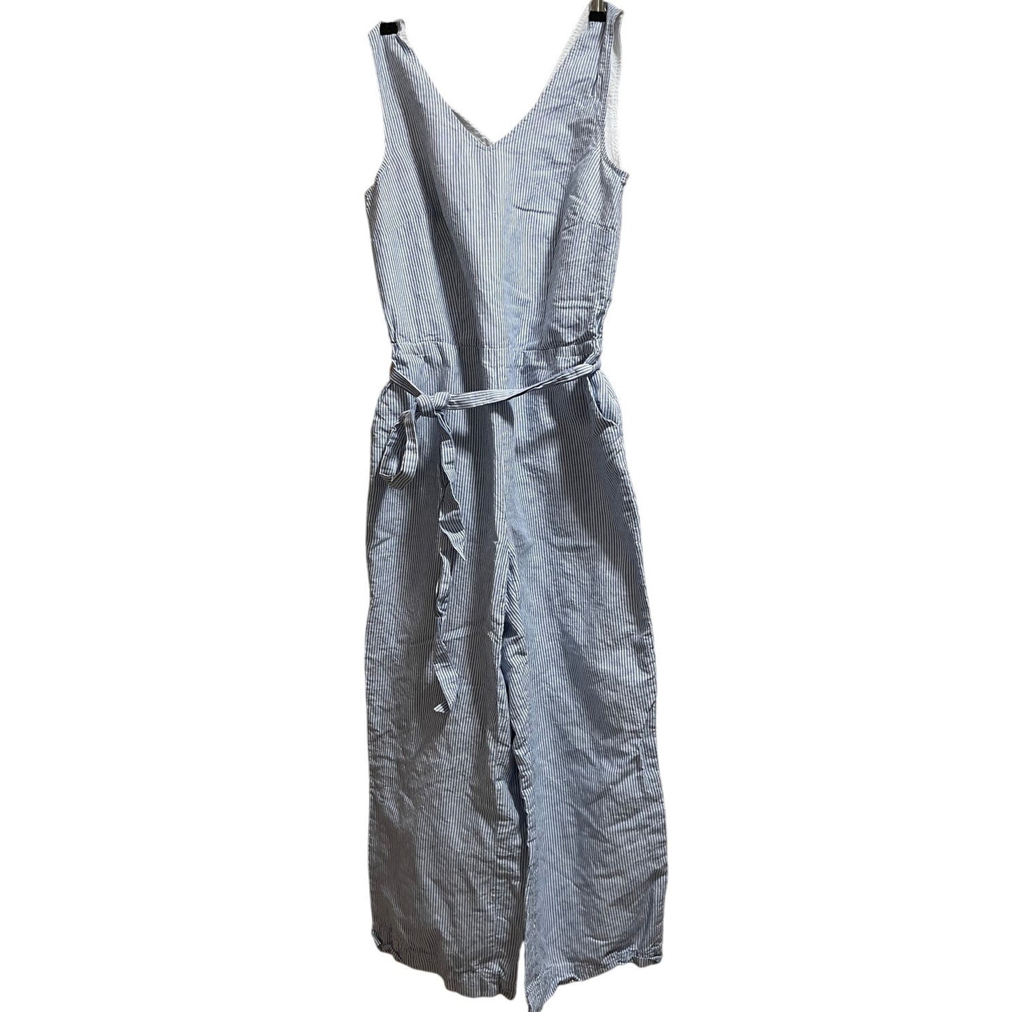 Talbots White & Blue Pinstripe Sleeveless Jumpsuit w/Belt - Size 2