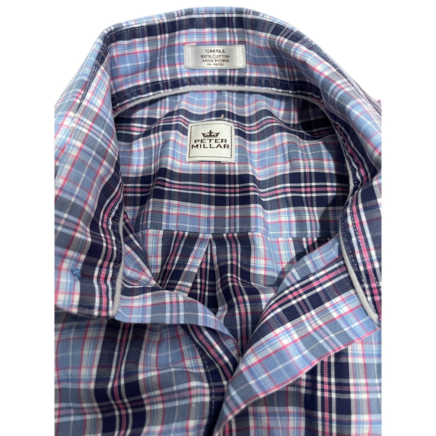 Peter Millar - Blue & Pink Plaid - 100% Cotton - Small - Long Sleeve Shirt