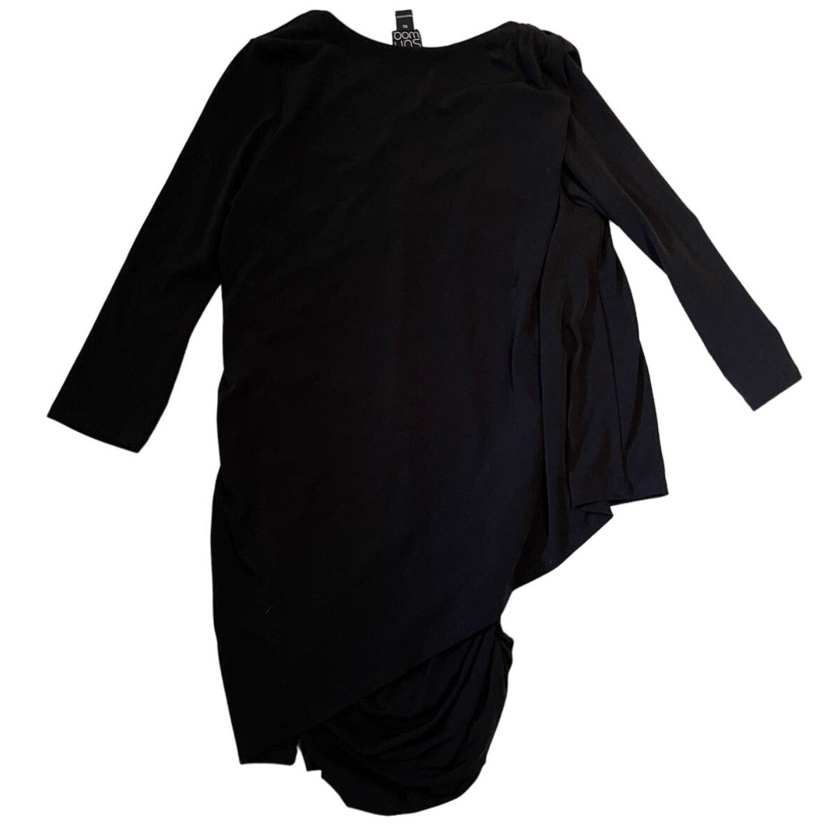 Clara Sun Woo Black Runched Layered Cocktail Evening Dress Size XS Long Sleeved