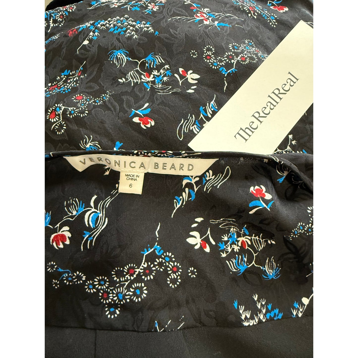 Veronica Beard Black Floral Silk Long Sleeve Mini Dress - Size 6