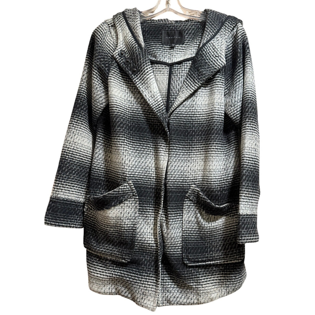 Sanctuary by Anthropologie Gray & Black Polyester Blend Hooded Jacket - Small