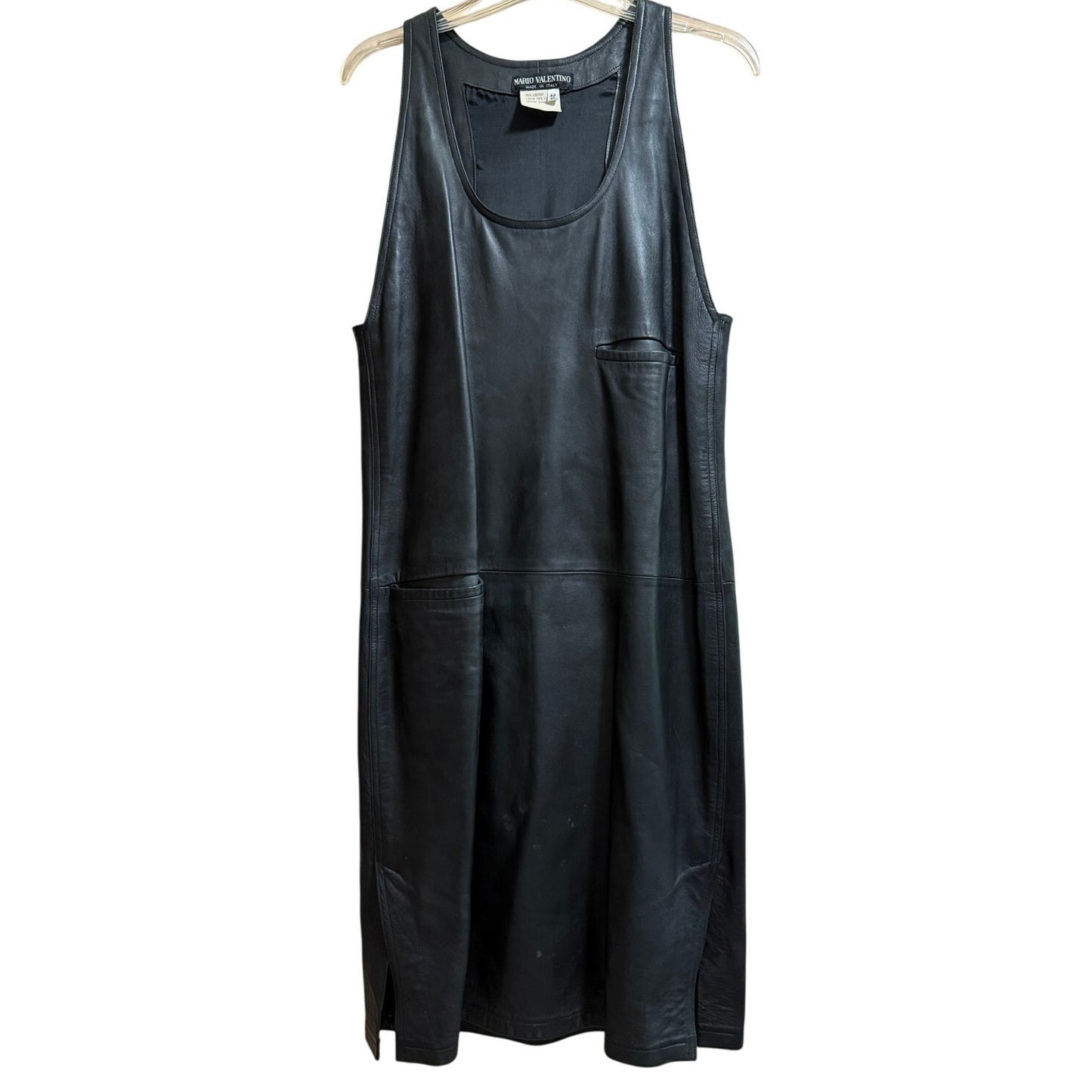 Mario Valentino Size 44 Black Leather Sleeveless Dress