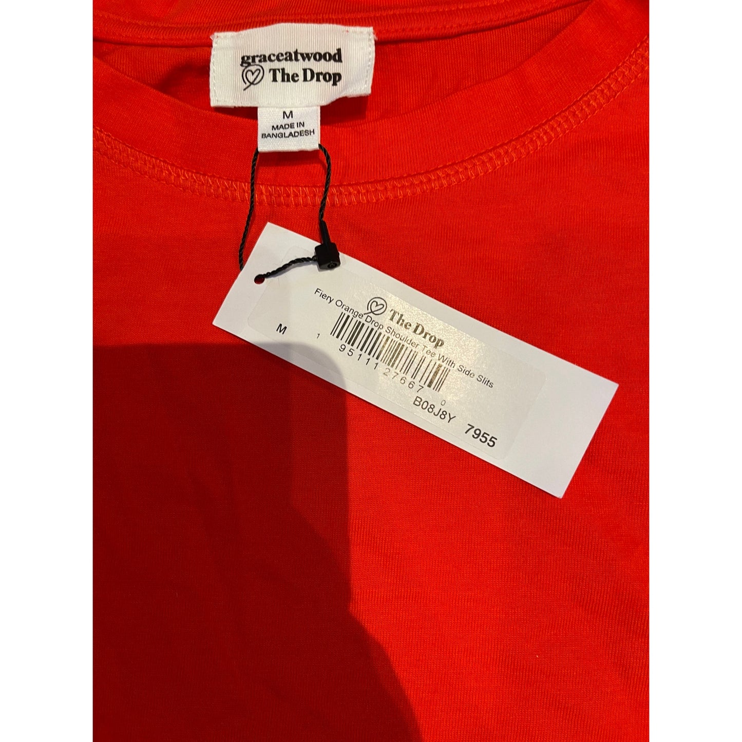 NWT Grace Atwood The Drop Orange Drop Shoulder Tee With Side Slits Size Medium