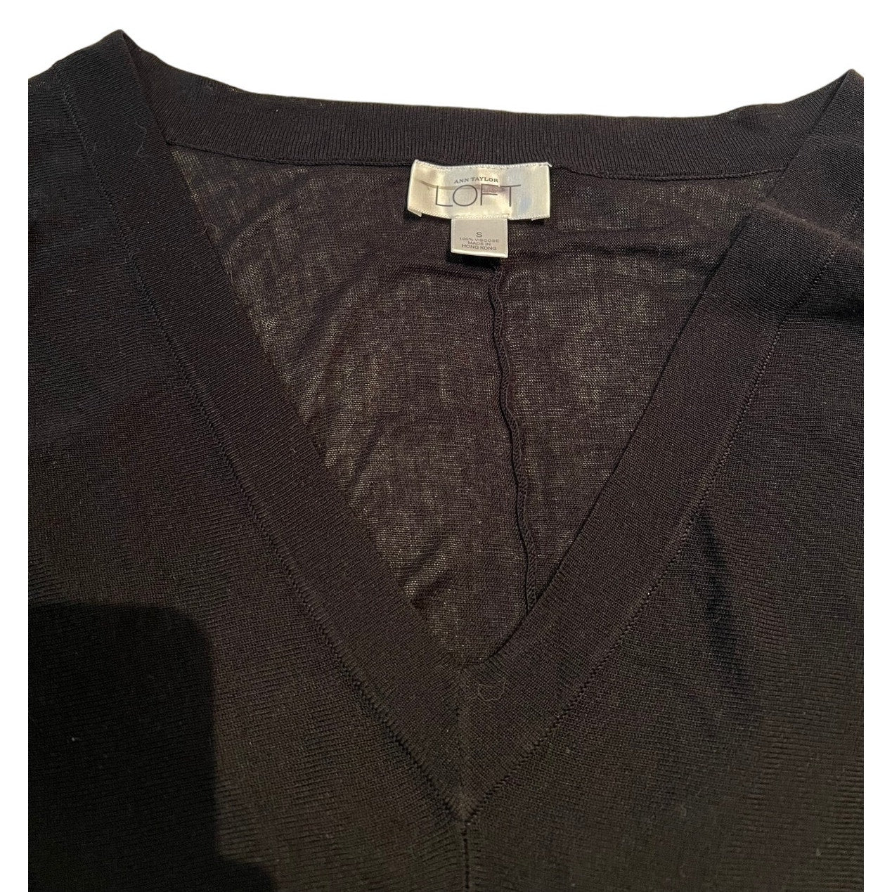 Ann Taylor The Loft Black Fine Gauge Dolman Short Sleeve Fitted Blouse - Size S