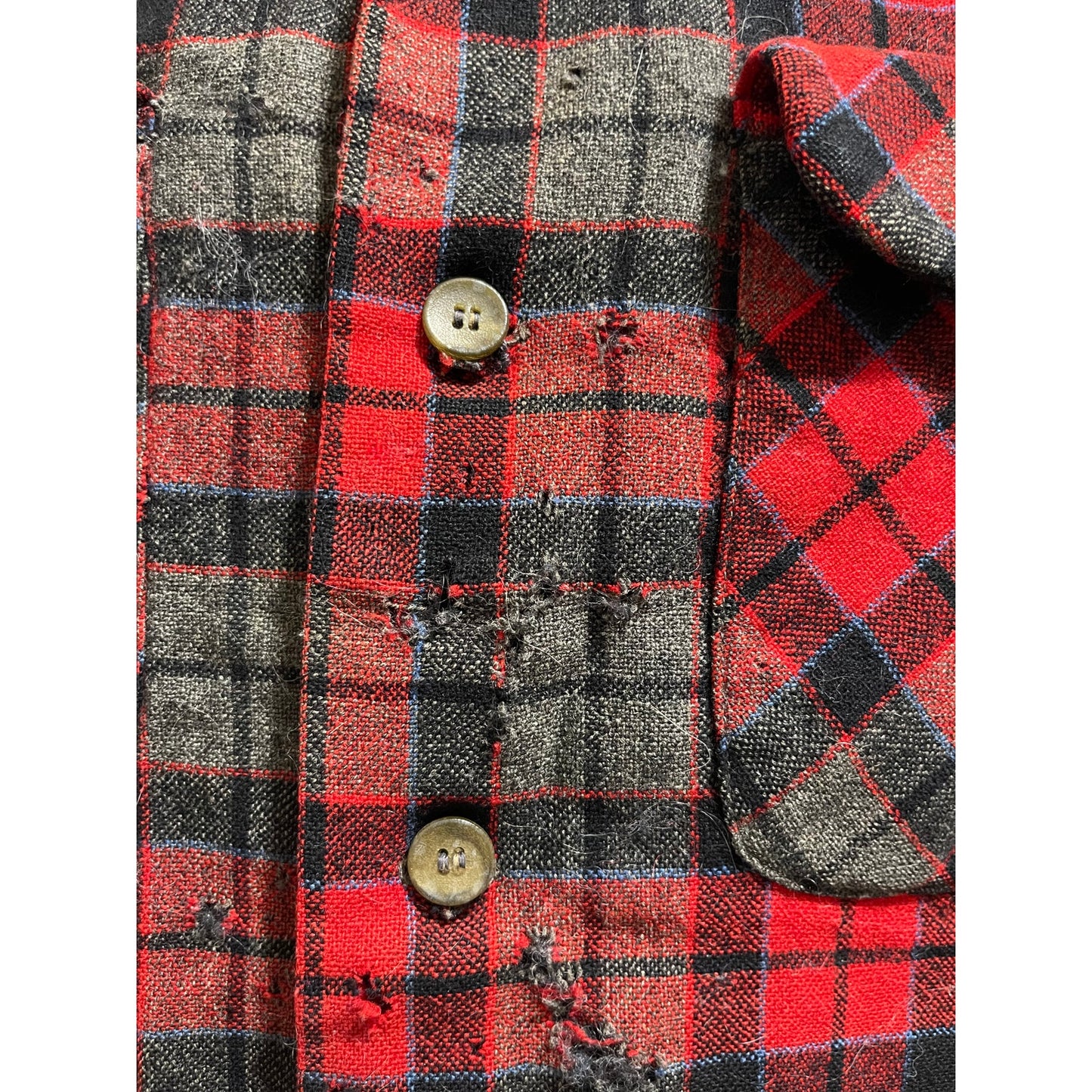 Vintage 1960's Pendleton 100% Wool Red Plaid Shirt - Men's Medium - Distressed