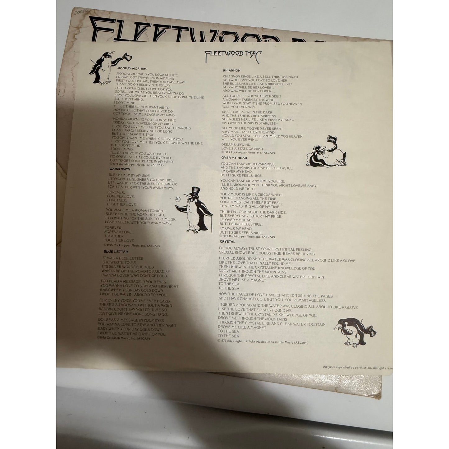Fleetwood Mac Self Titled LP 1975 Lyric Insert MS 2225 Textured Cover 12" Vinyl