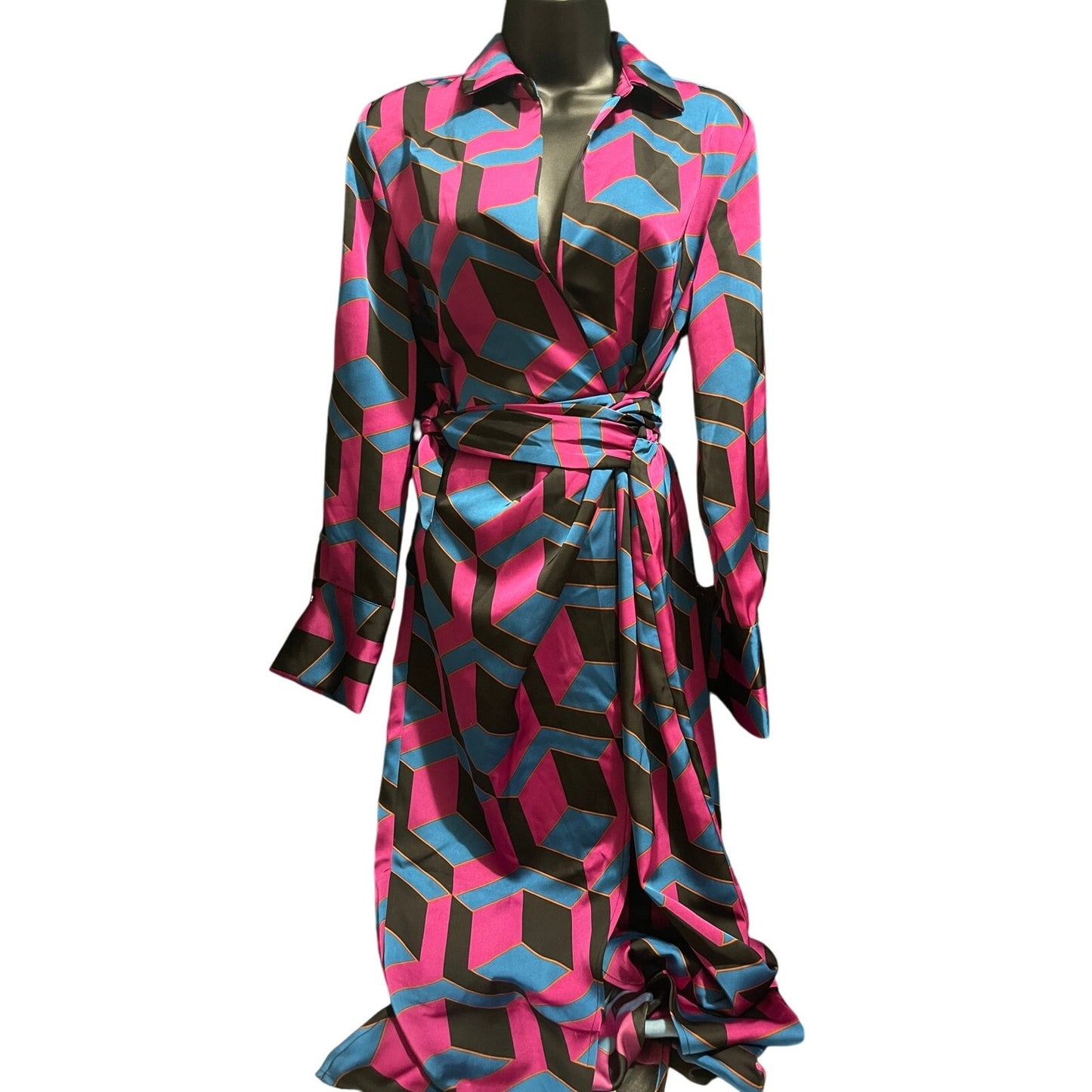 House of Harlow 1960 Pink & Blue Wrap Dress - Long Sleeve - XS
