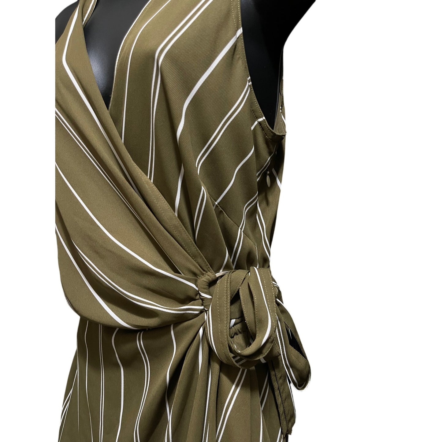 Ann Taylor Olive Green & White Striped Sleeveless Dress - Size 8