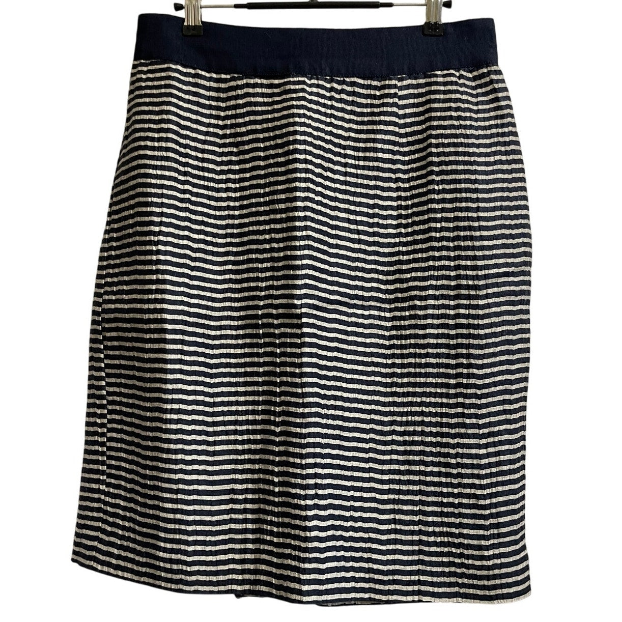 Ann Taylor The Loft Navy Blue Striped Crinkle Blend Pencil Skirt Size 6