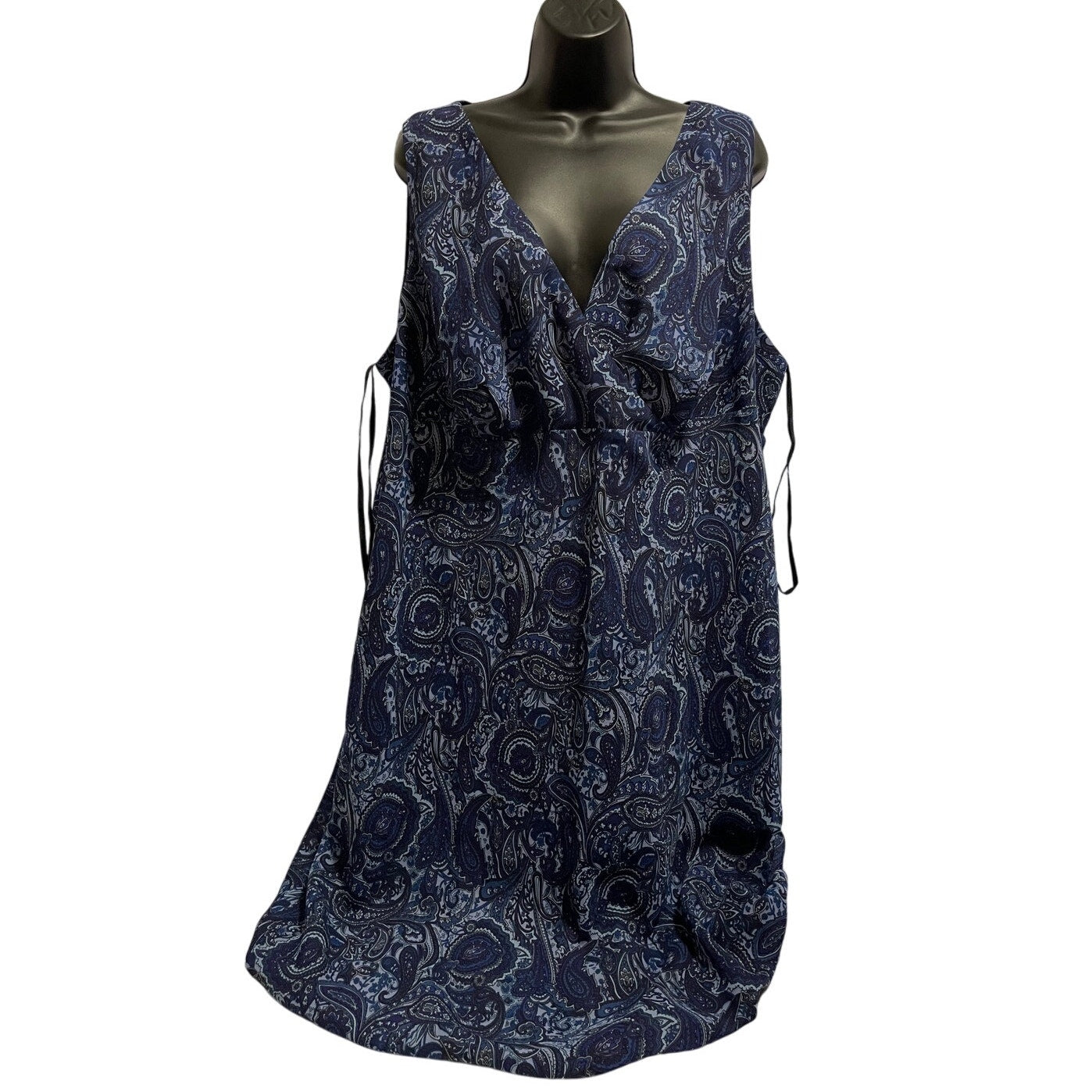 Venezia Women's Size 22 Sleeveless Blue Paisley Print Dress