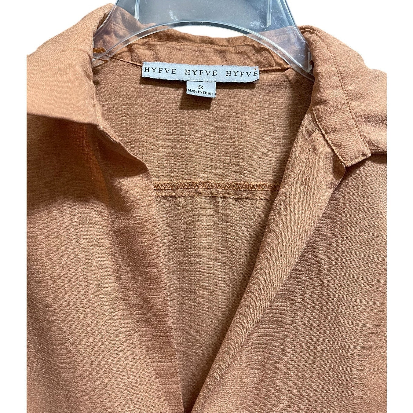 Hyfve Size Small Terracotta Brown Long Sleeve Collared Blouse