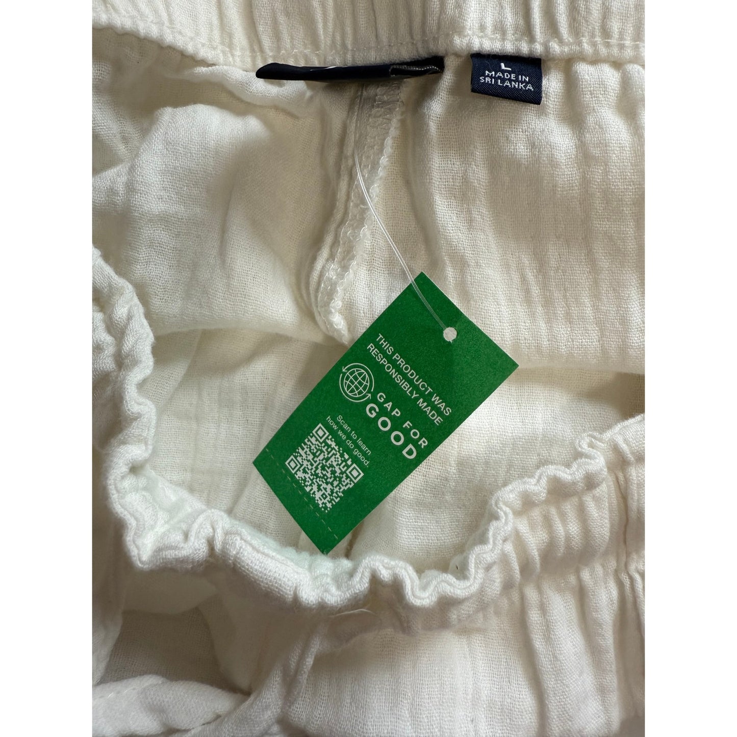 GAP Size Large White Cotton Elastic Waist Lounge Pant w/Pockets - NWT - $80 MSRP