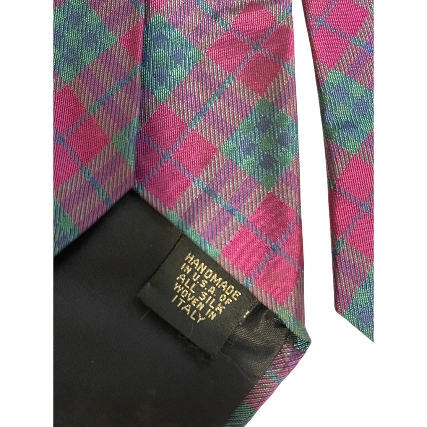 Vintage Carson Pirie Scott Purple / Pink & Teal Plaid 100% Italian Silk Necktie