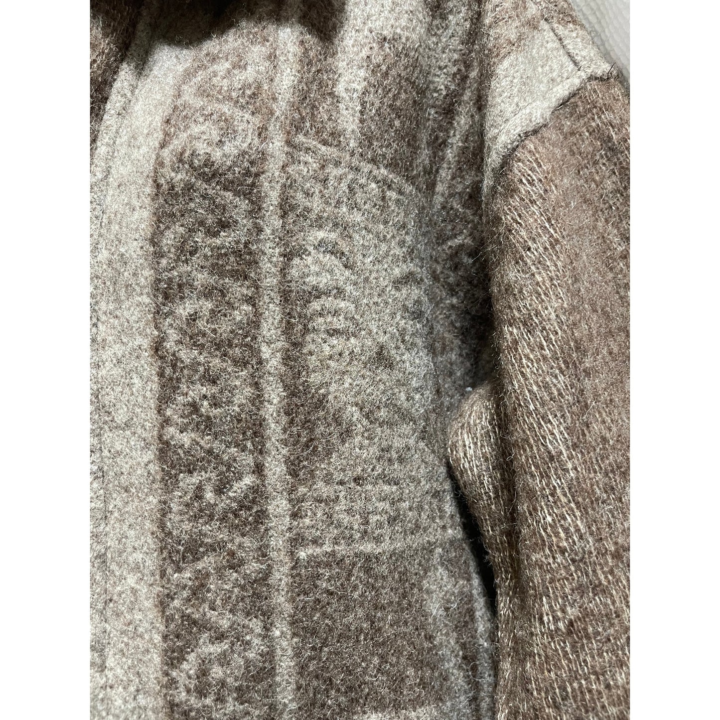 Vintage Heavy Knit Wood Button Long Sleeve Coat - Handmade - Alpaca Print