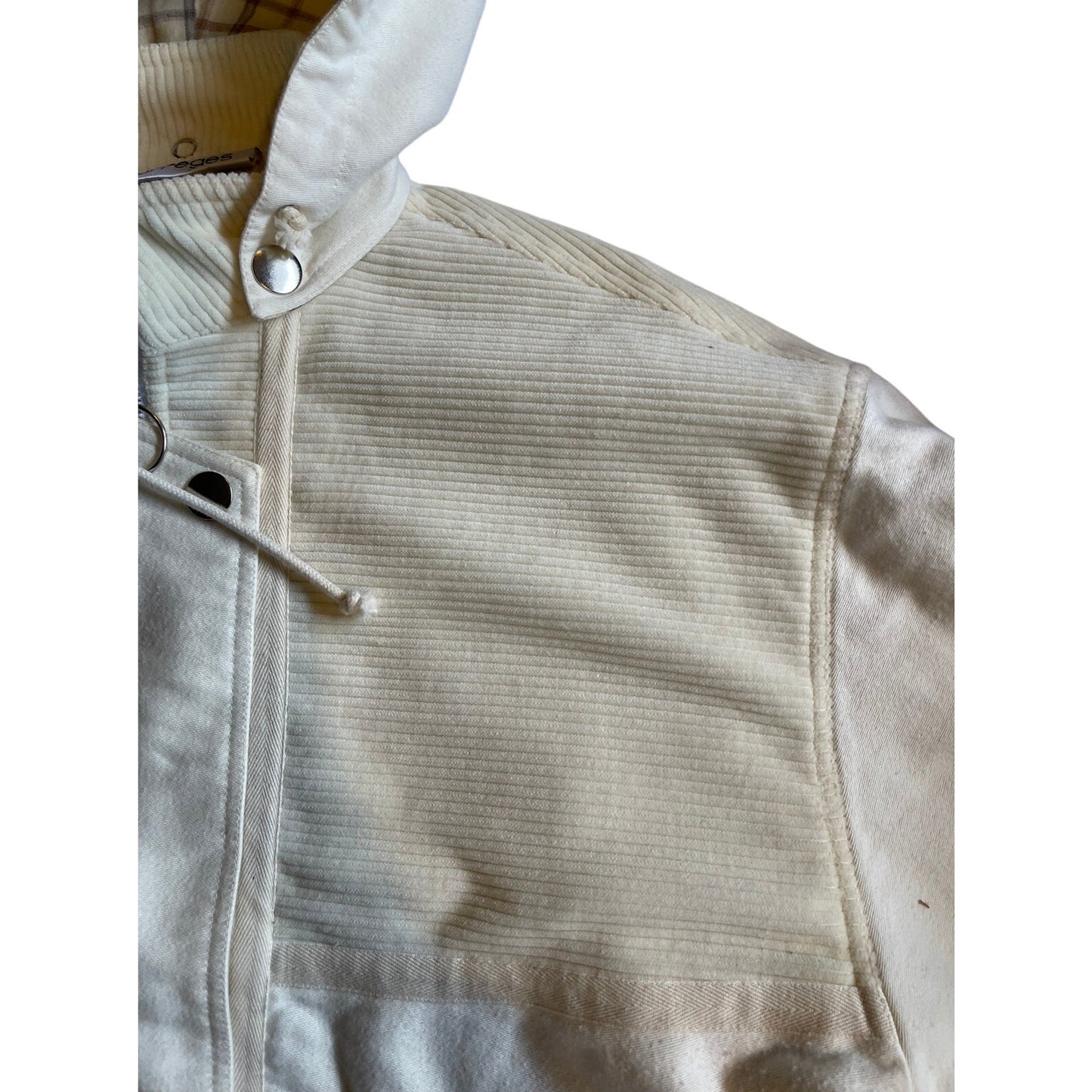 Courreges Paris White Hooded Jacket - Plaid Lining - Size 36