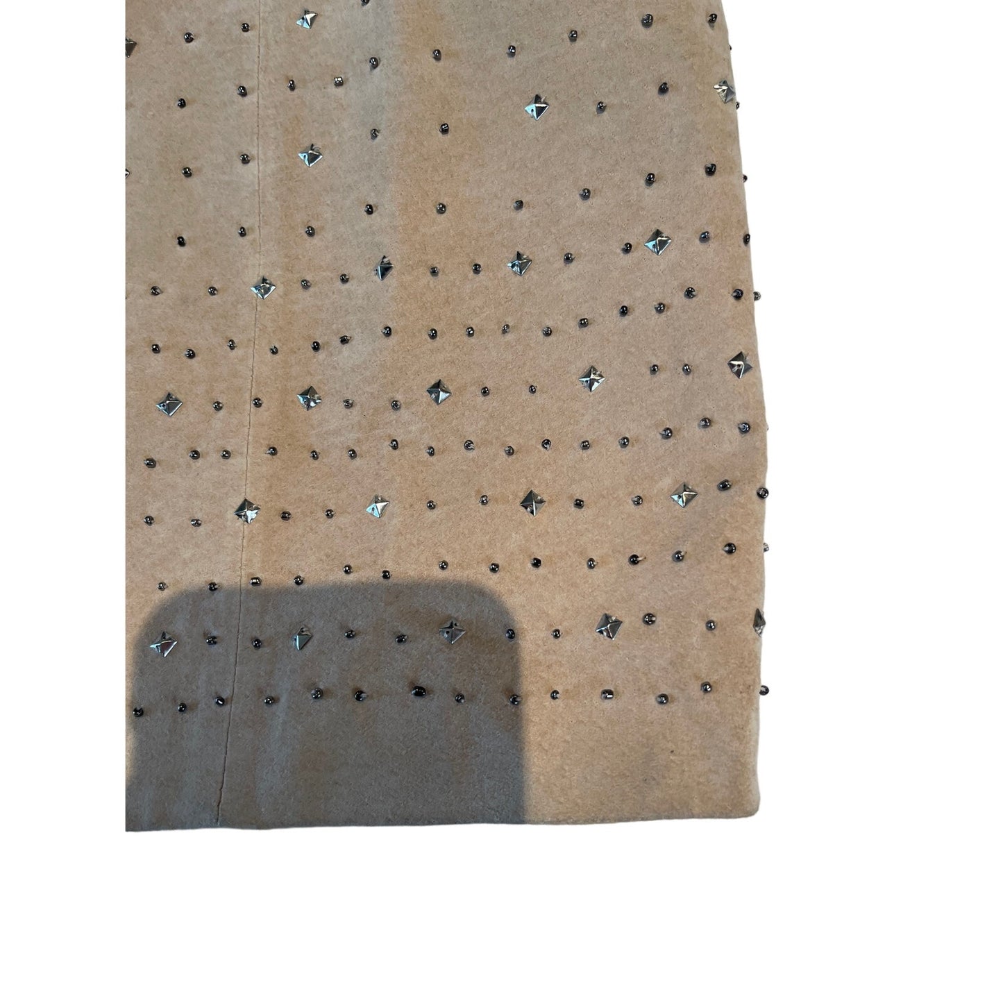 White House Black Market - Size 6 - Tan Suede Midi Skirt - Silver Studded