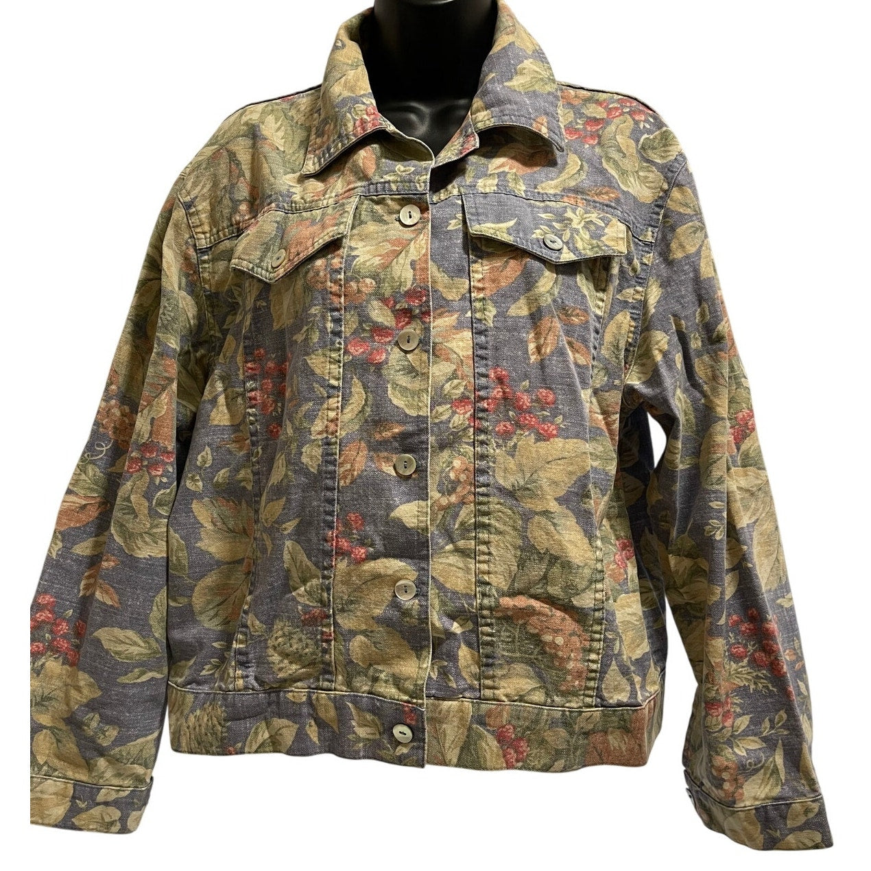 Vintage Norm Thompson Floral Denim Jacket - 100% Cotton - Large