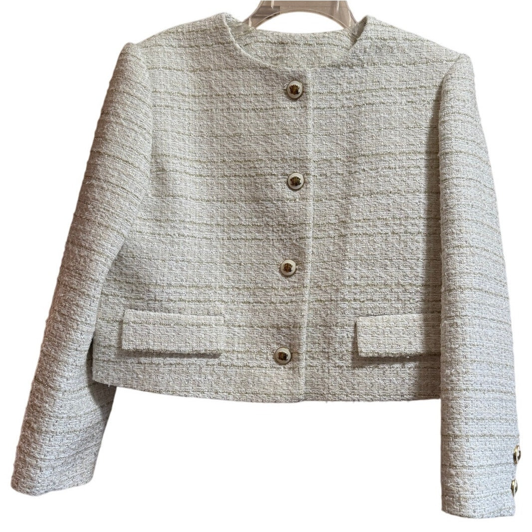 Sandro Size 40 (Medium) White and Gold Knit Blazer - NWT - $520 MRSP