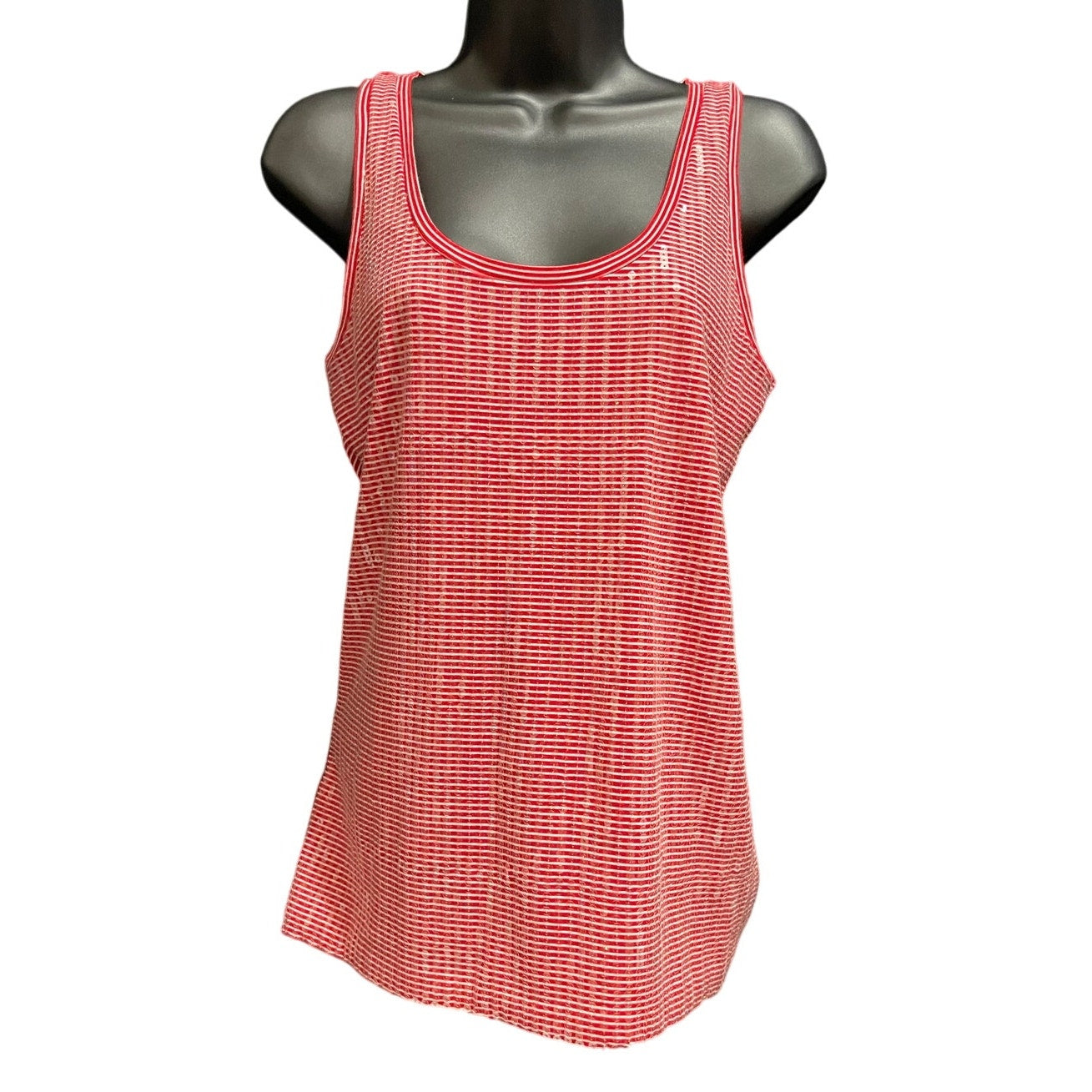 Ann Taylor Red & White Stripe Sequined Tank Top - Small