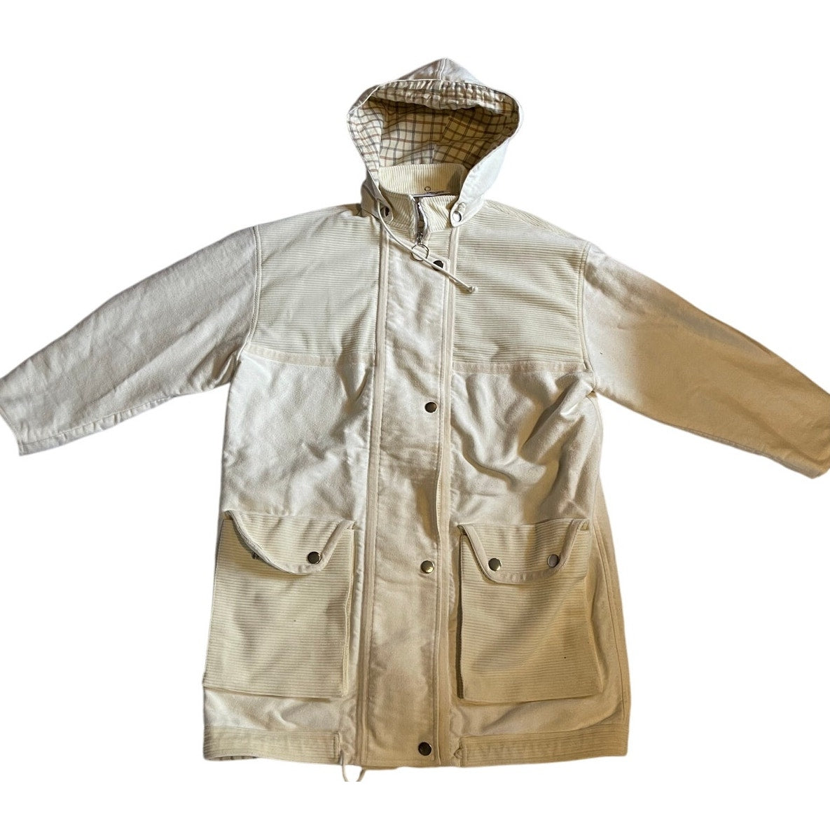 Courreges Paris White Hooded Jacket - Plaid Lining - Size 36