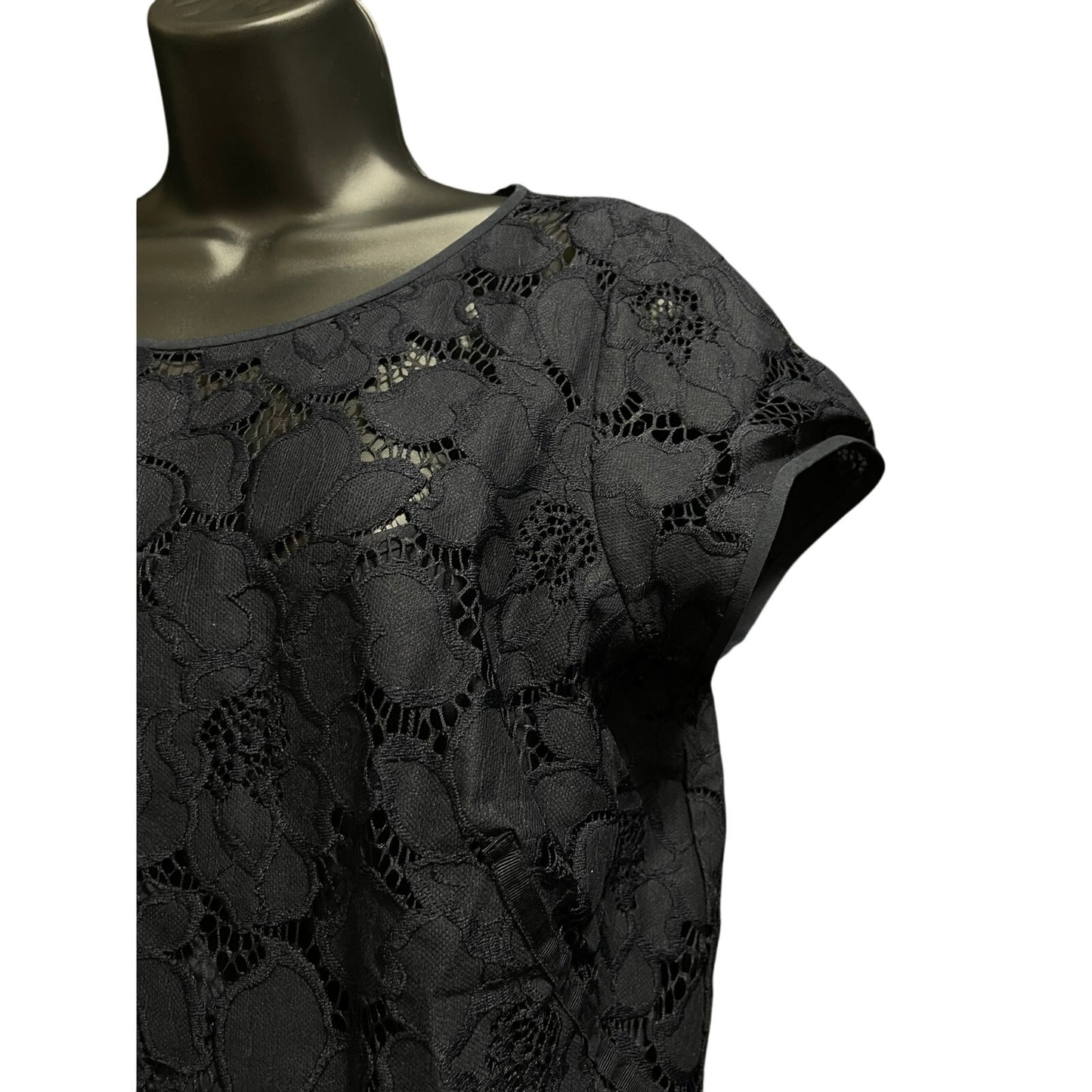 NWT Ann Taylor The LOFT Dark Navy Blue / Black Lace Midi Dress 12P - $98 MSRP