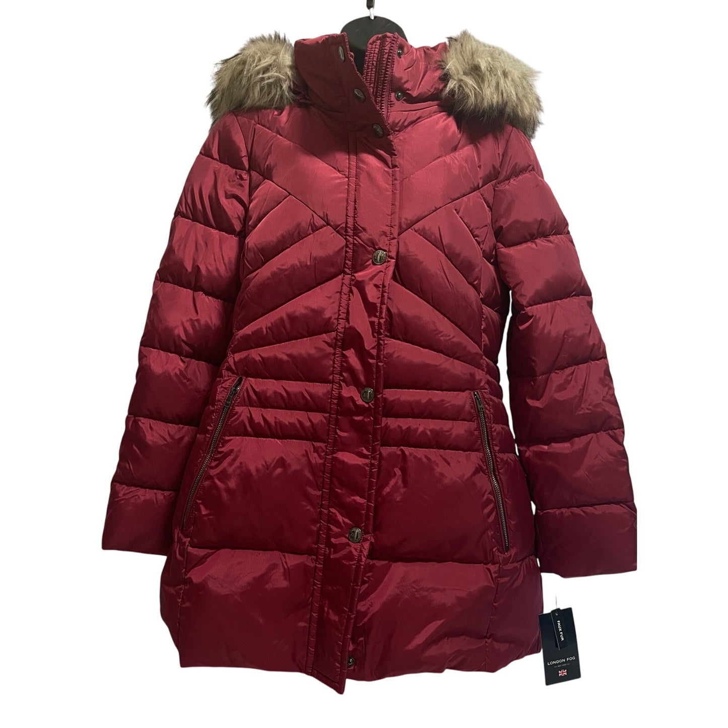 NWT London Fog Rhubarb Hooded Quilted Down Hooded Long Padded Coat