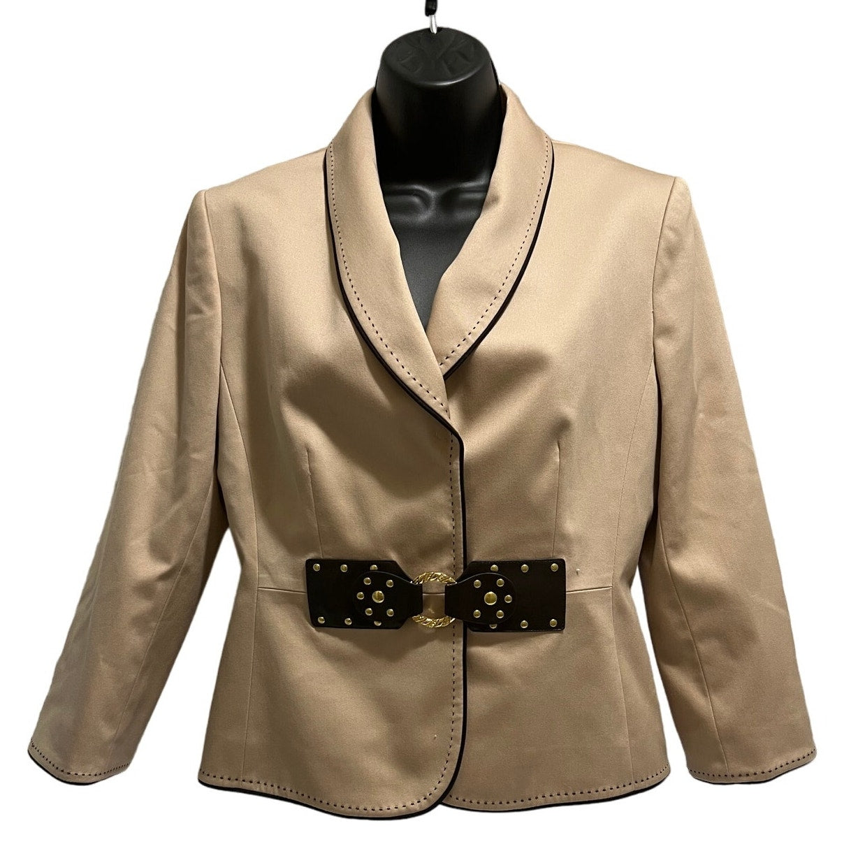 Tahari Arthur S. Levine Petite 8 - Tan Blazer w/ Leather and Gold Snap Closure