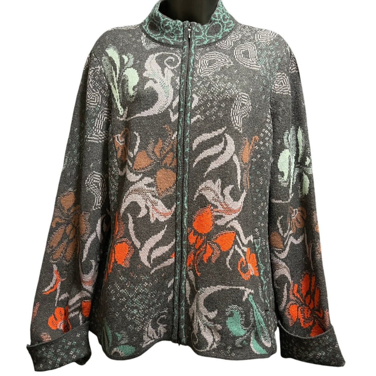 Ivko Jacquard Embroidered Sweater Jacket - 100% Wool - Size XL