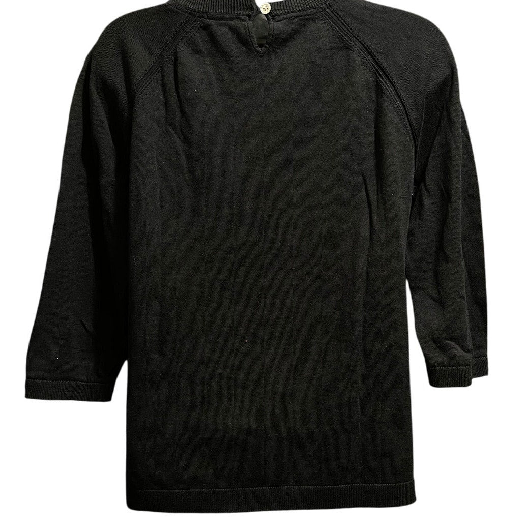 Talbots Petites Size Medium Black Knit Sweater w/White Trim