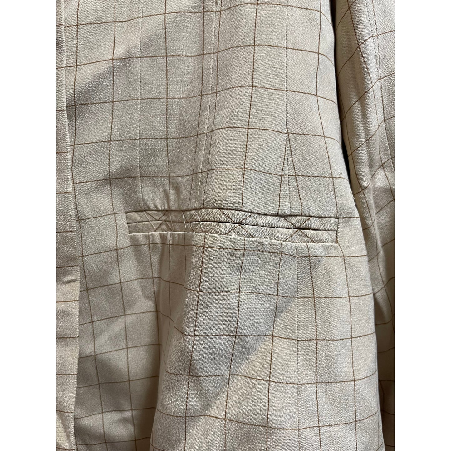 Charter Club 100% Silk Tan Checkered Blazer - Size 12 - NWOT