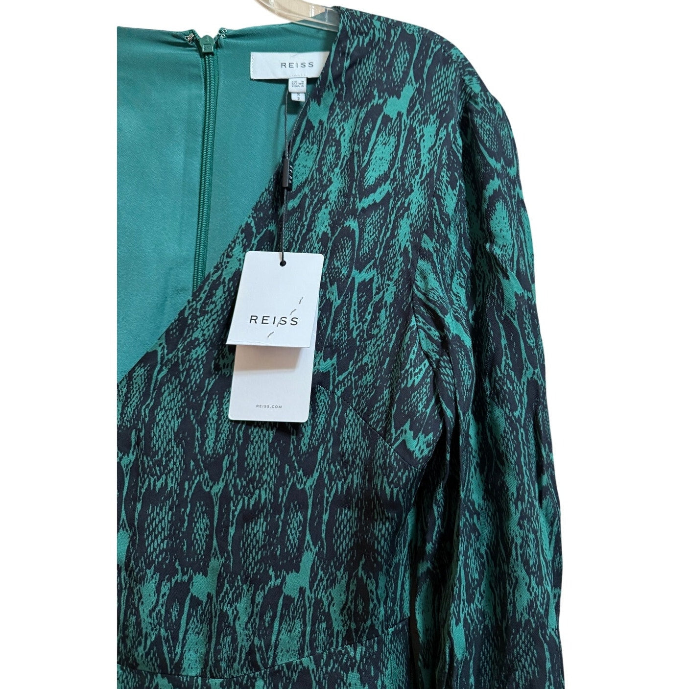 Reiss Greta Snake Skin Print Long Sleeve Maxi Dress - Teal - Size 8 - NWT