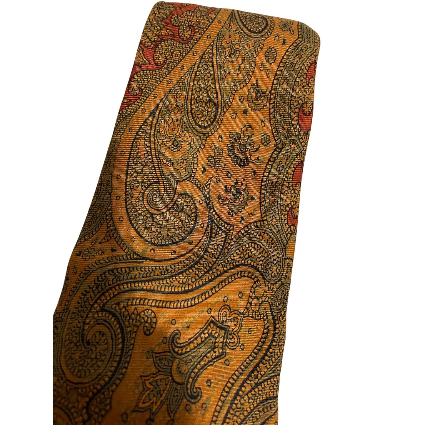 Vintage Gold Paisley Print Hand Blocked English Made 100% Silk Men's Necktie
