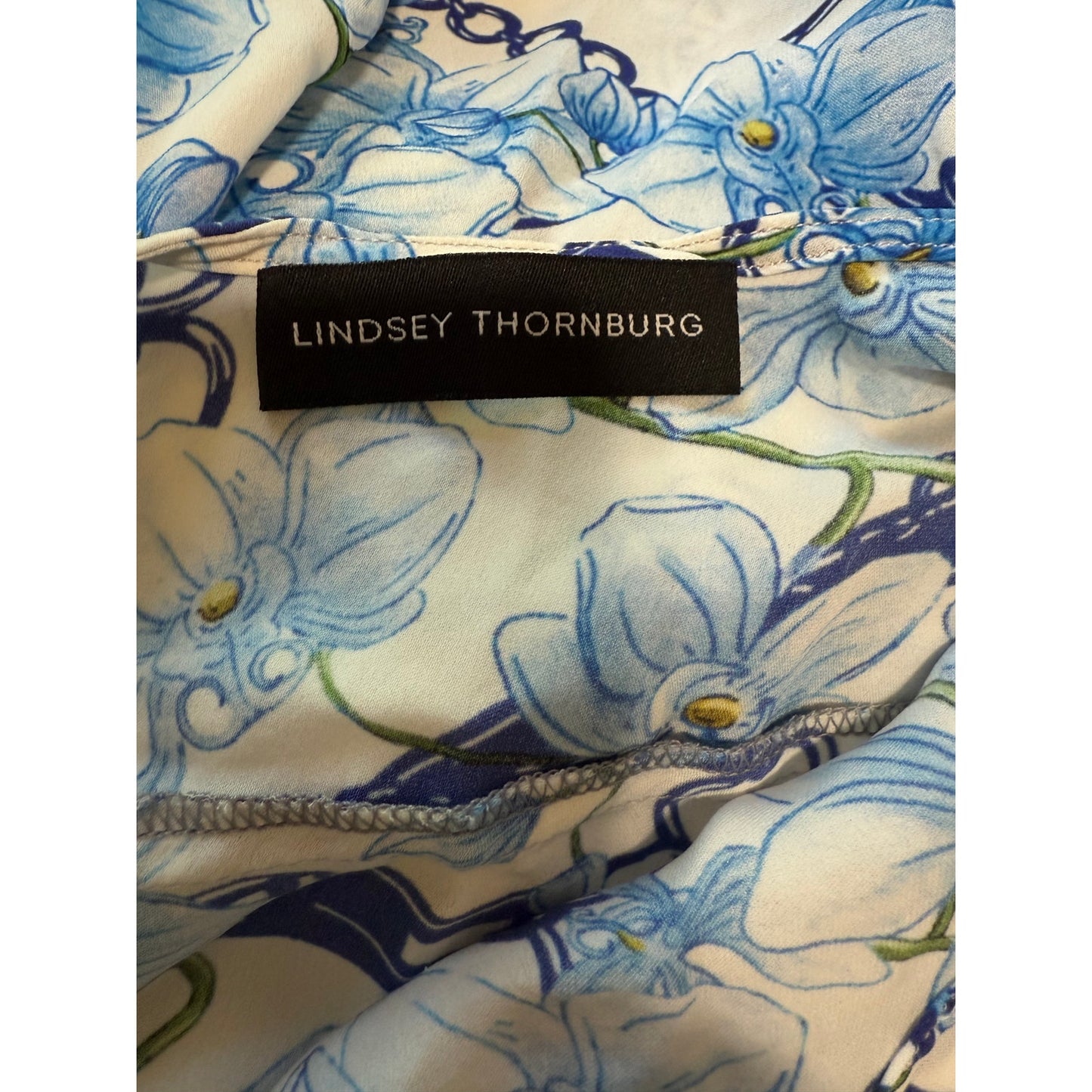 Lindsey Thornburg Blue & White Floral Floral Mini Sundress - Size Medium