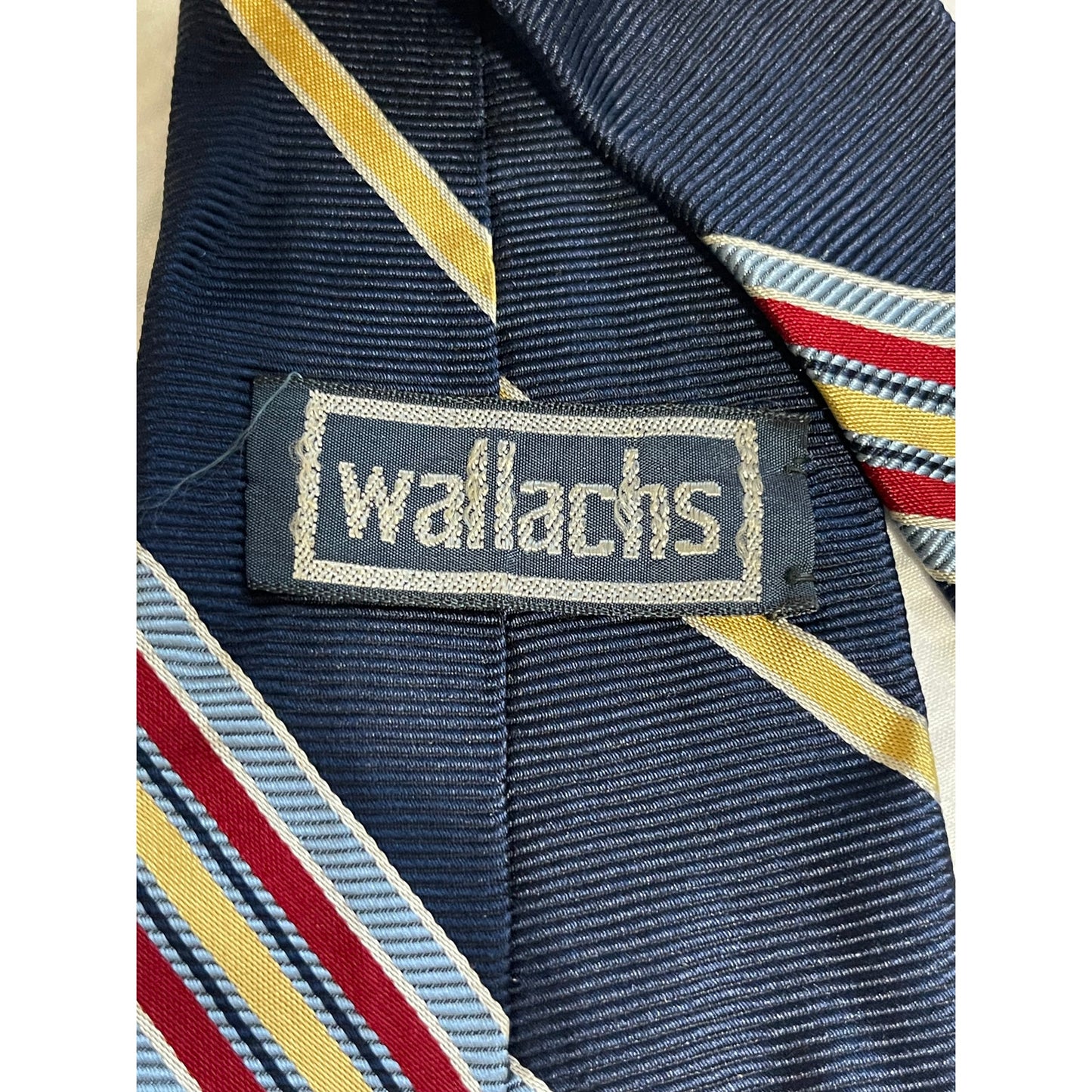 Vintage Countess Wara Blue Red Yellow Striped Embroidered Men's Necktie
