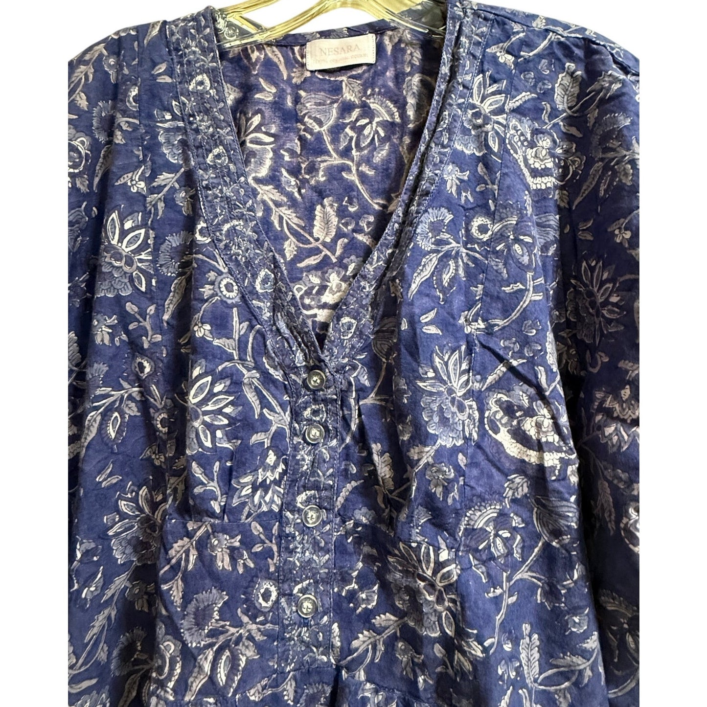 Nesara 100% Organic Cotton Purple Floral Caftan Dress- Oversized Medium