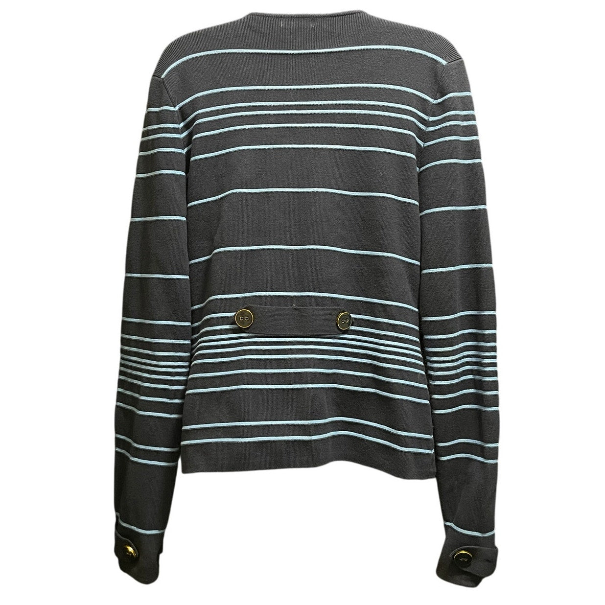 Cache Size Large Blue Striped Knit Light Weight Blazer - Cotton Blend
