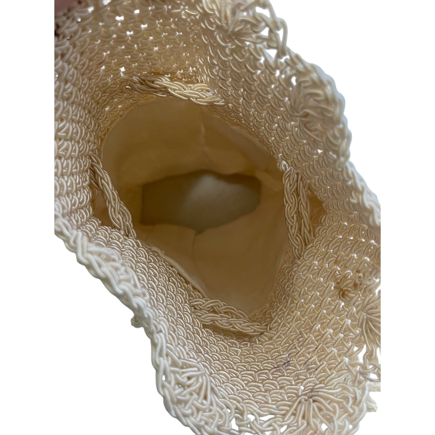 Vintage Woven White Drawstring Bucket Bag - Small