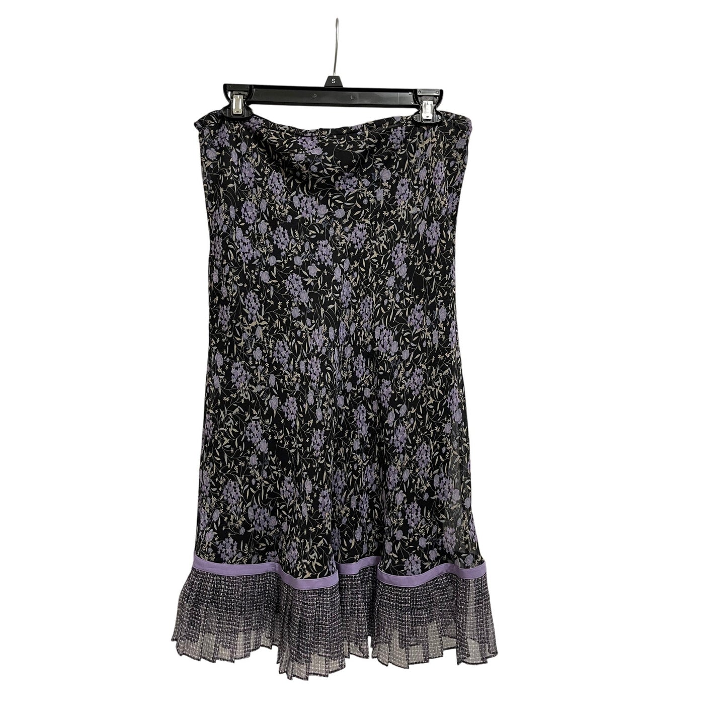 Sunny Leigh 100% Silk Black Purple Floral Mid/Max Skirt - Large