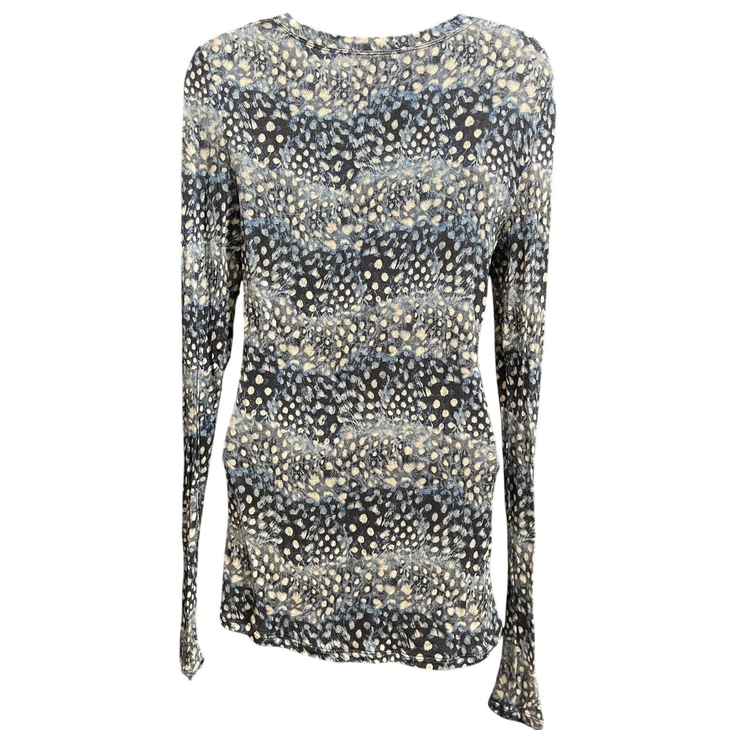 Unbranded Blue w/White Polka Dots Stretch Material Long Sleeve Blouse