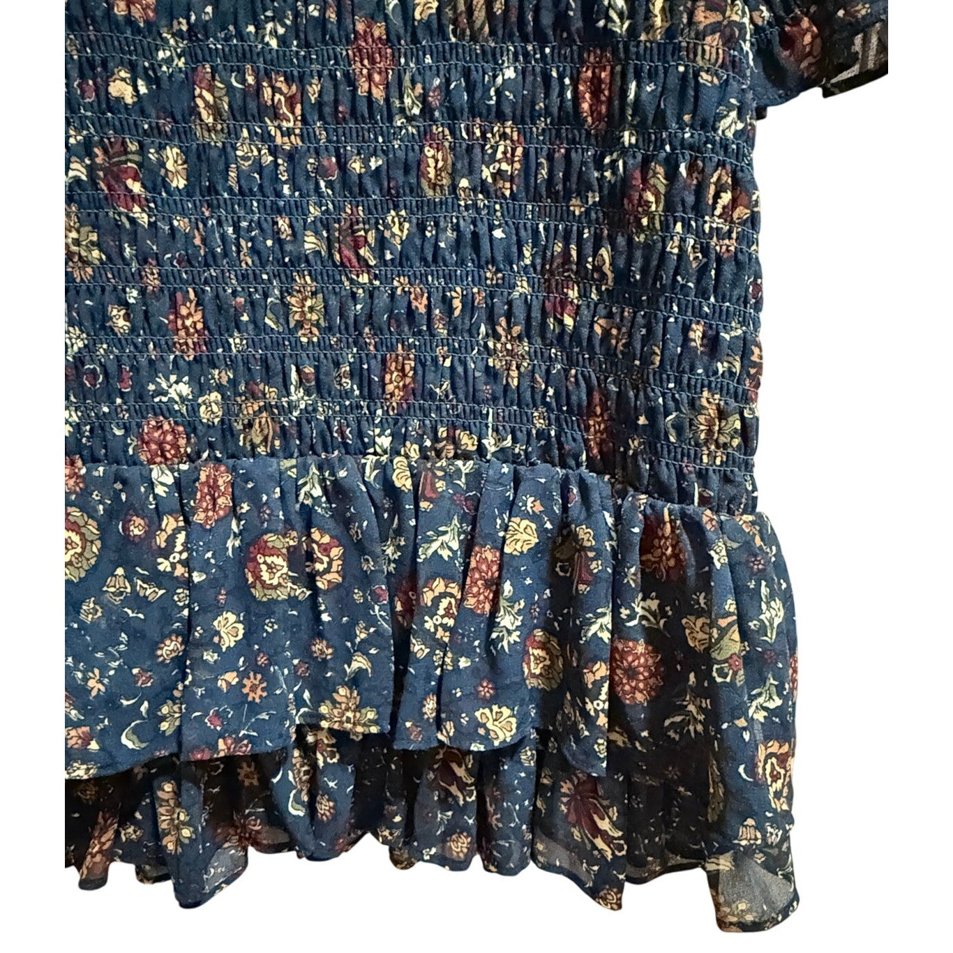 Veronica Beard Blue Red Floral Size 6 Long Sleeve Peasant Style Midi Dress