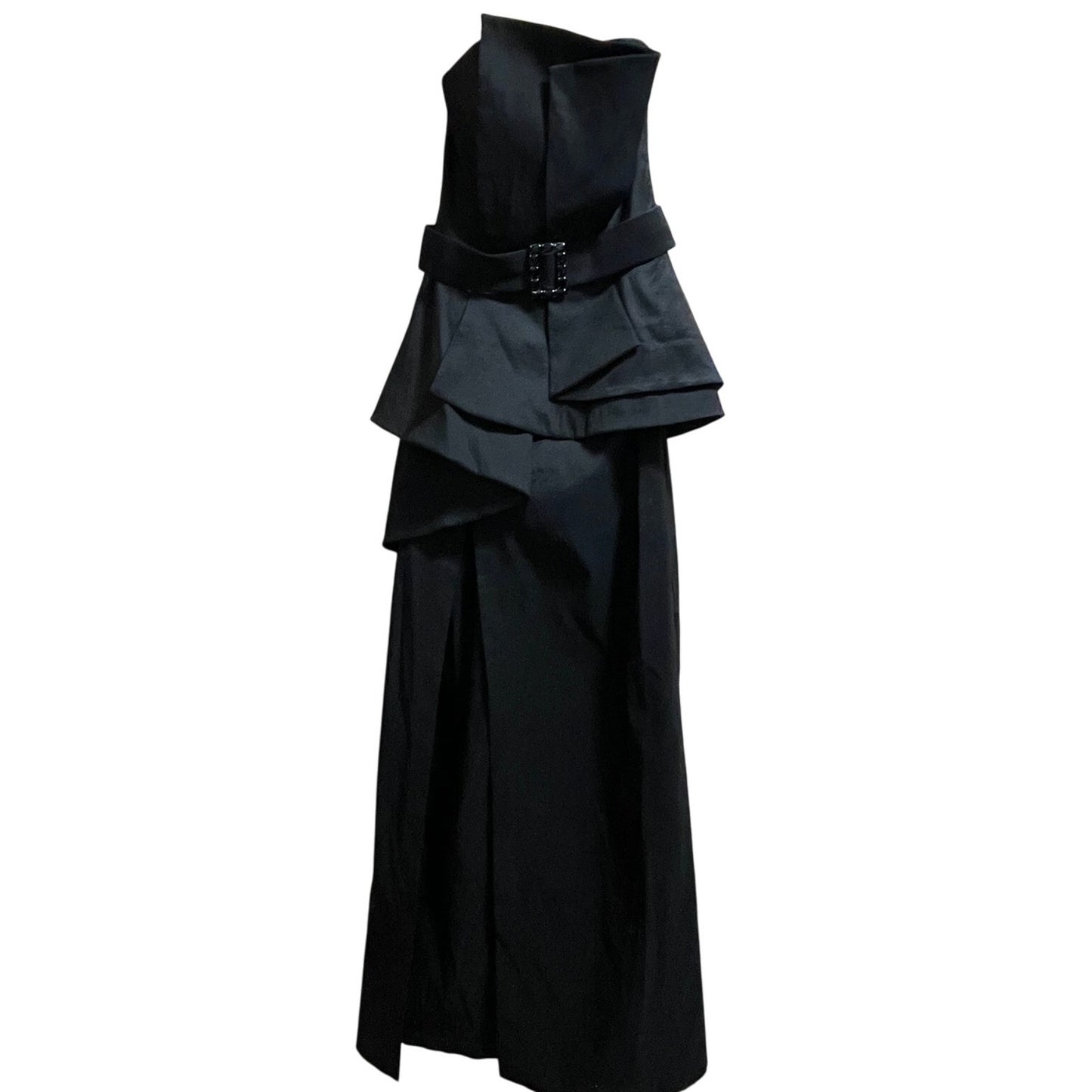 NWT Jessica McClintock Pleated Gown High Slit Black w/Rhinestone Buckle Size 4
