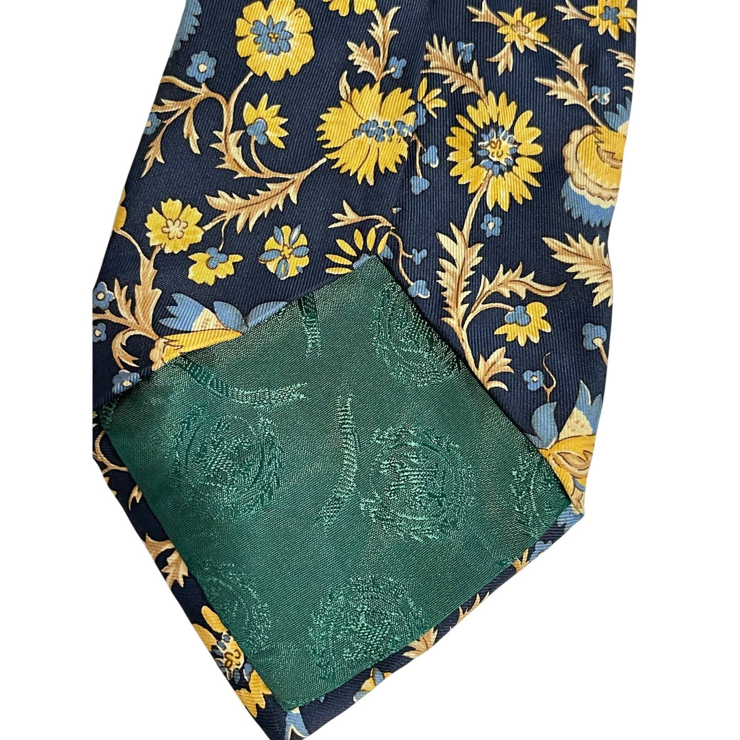 Vintage Tommy Hilfiger Blue & Yellow Floral Print Designer Necktie Men's Tie