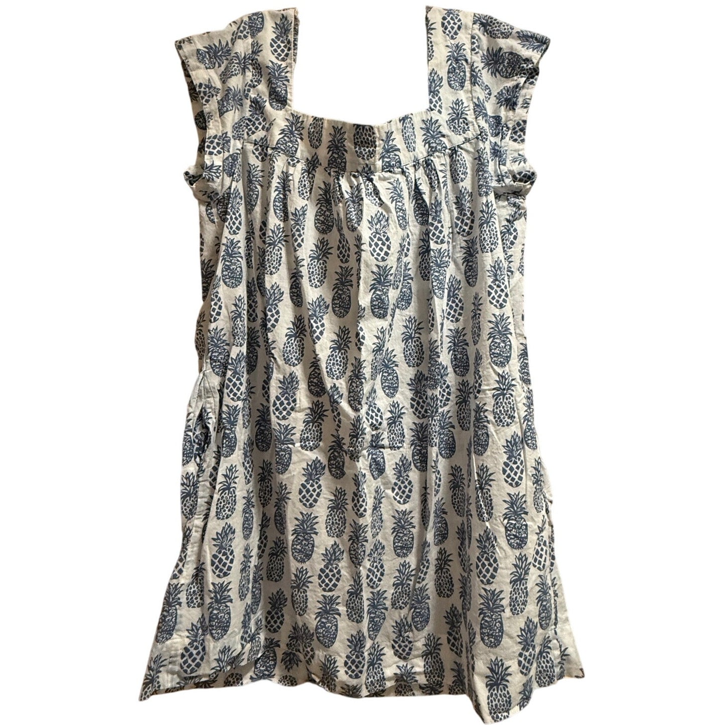 Navy Bleu Pineapple Print Sleeveless Mini Dress w/ Pockets - Size Large