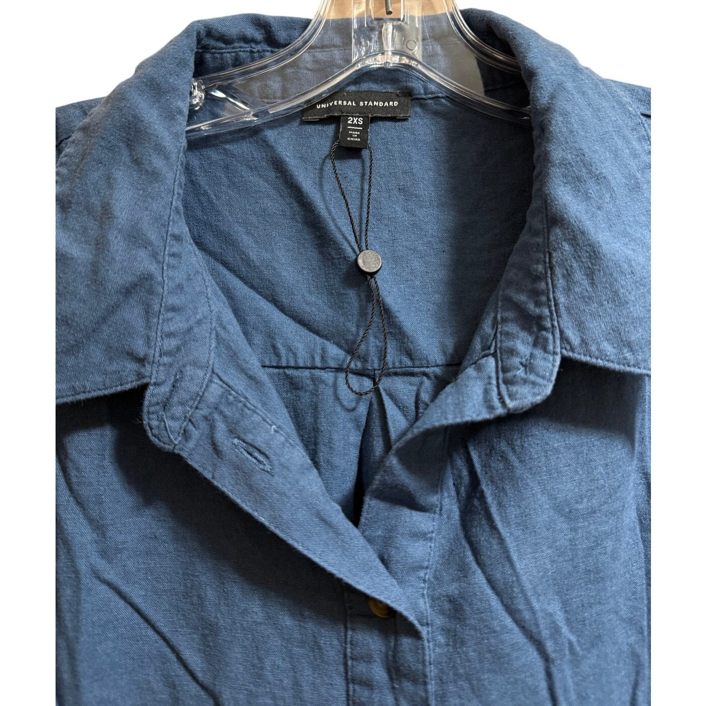 Universal Standard Oversized 2XS Blue Collared Button Up Linen Blend Shirt