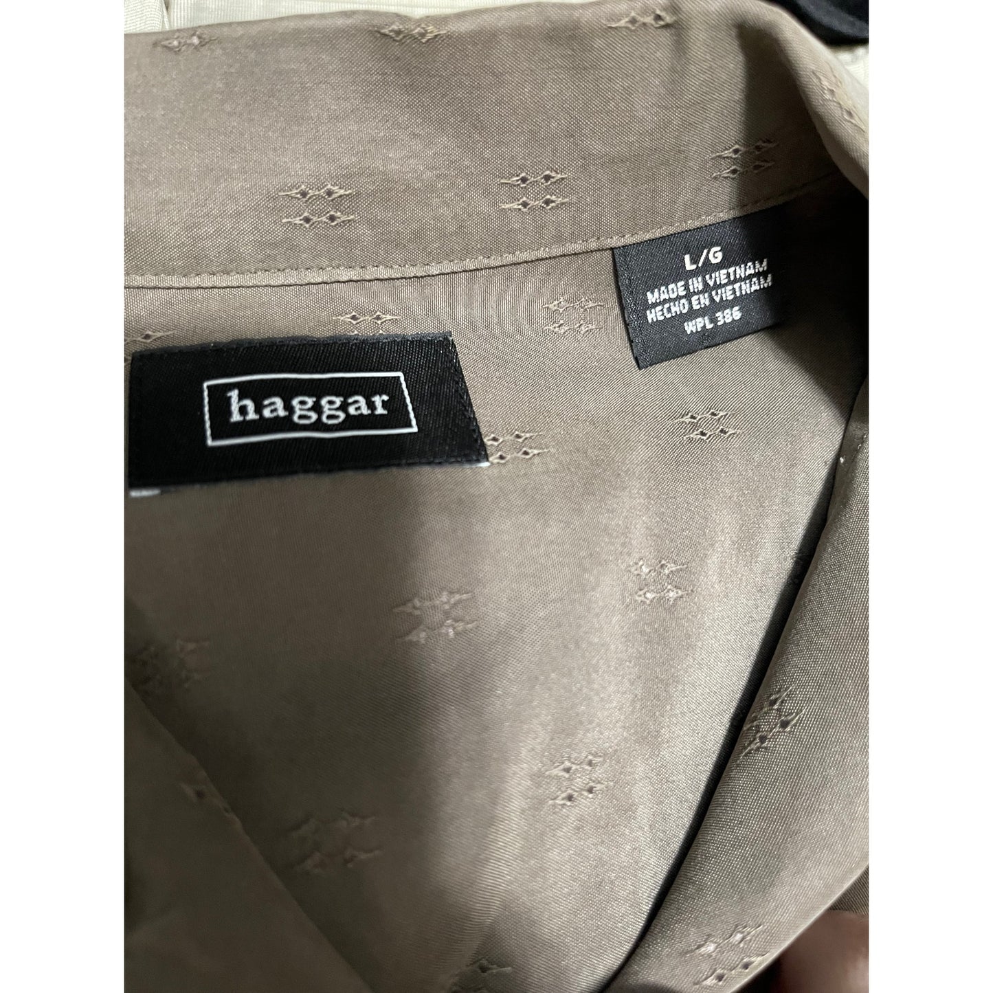 Haggar Men's Large Short Sleeve Gray / Green Button Up Shirt