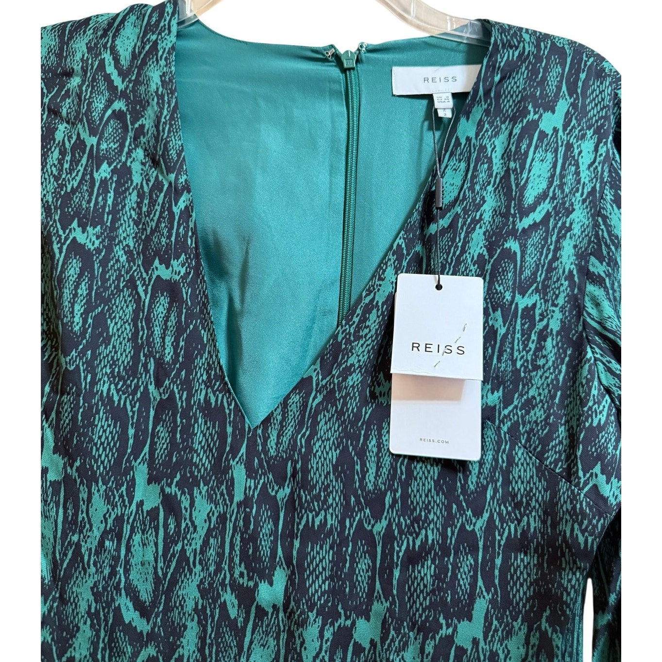 Reiss Greta Snake Skin Print Long Sleeve Maxi Dress - Teal - Size 8 - NWT