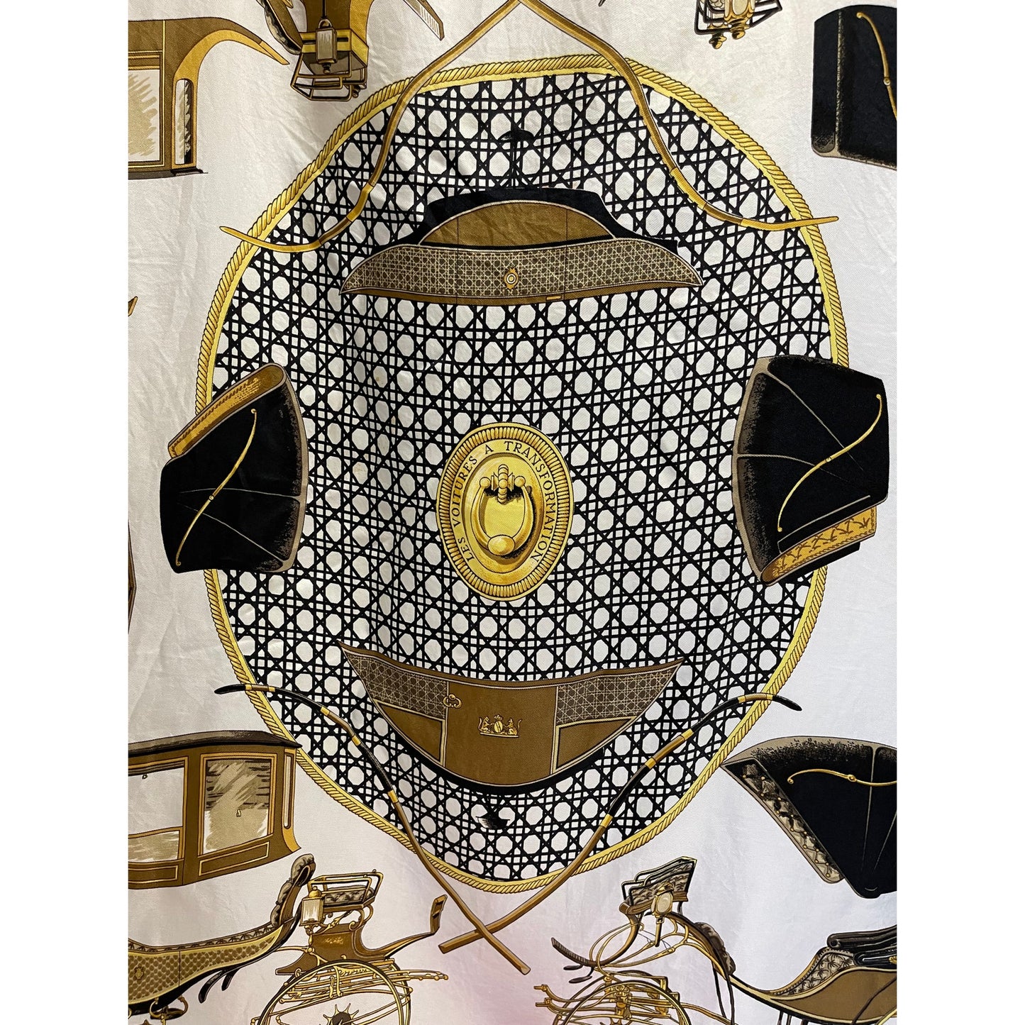 Vintage Hermes Les Voitures a Transformation Silk Scarf with the Original Box